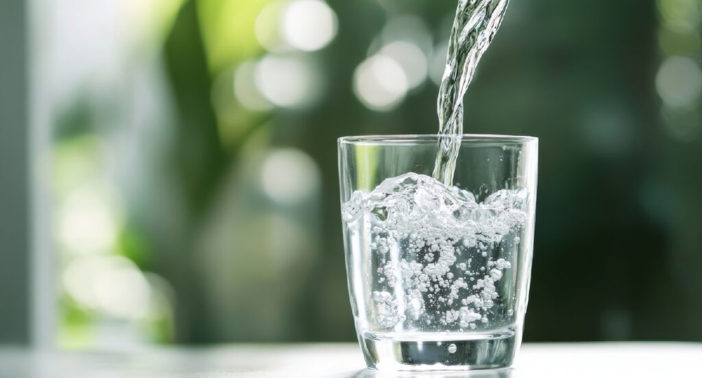 Glas water op een tafel
